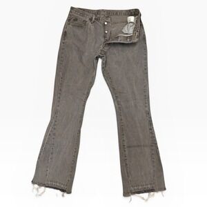 mnml Mens Grey Mud Flare Leg Denim Jeans Raw Hem Button Fly Size 34x33.5 Cotton